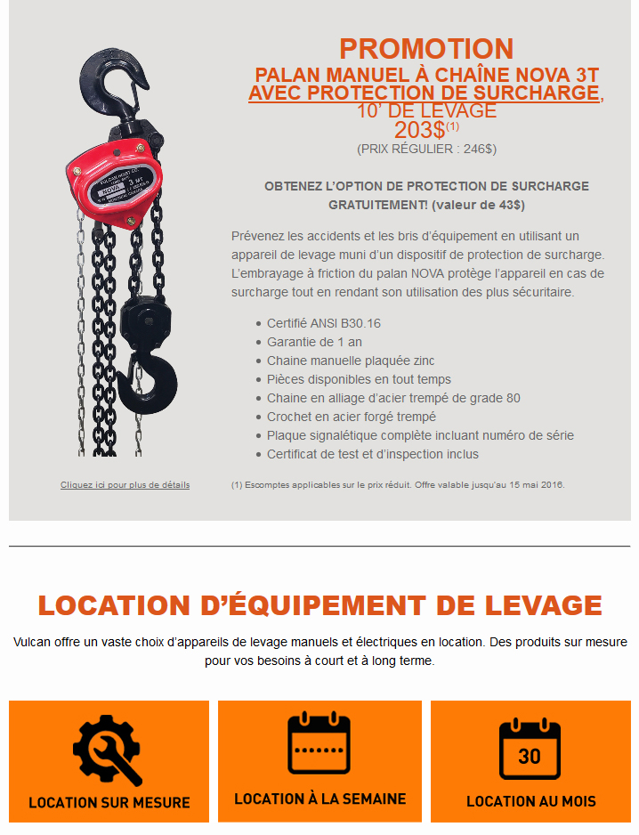 Promotion sur palan manuel Nova 3T