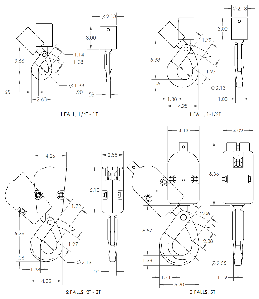 Self-locking hook assembly dimensions