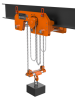 Low headroom trolley hoist on beam